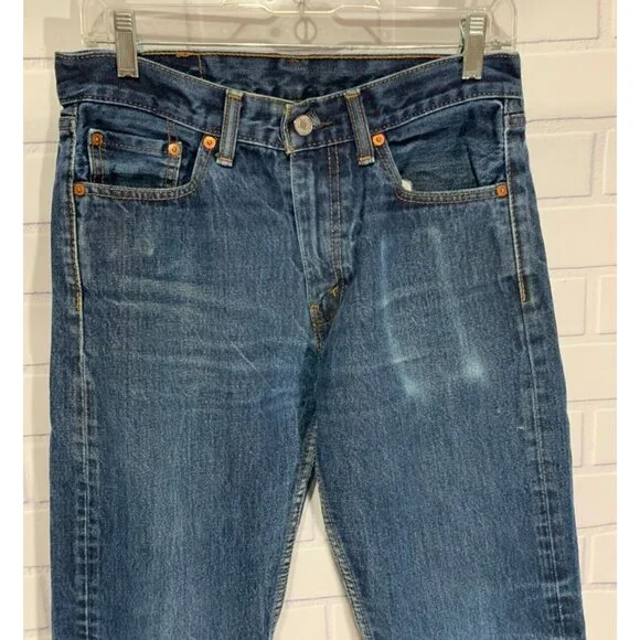 Levis 505 Jeans Mens 33x30 Blue Denim Distressed Well Loved Straight Leg Jeans - Picture 3 of 10